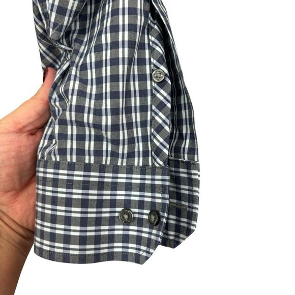 Calibrate Dress Shirt Mens 17.5 34/35 Non Iron Trim Fit Blue Check Button Up - Picture 10 of 10